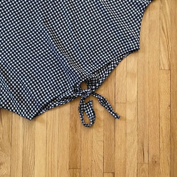 Topshop Dolman Sleeve Black & White Gingham Tie Front Cropped Top Size 8 - Picture 8 of 10